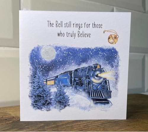Image of Pressandcraftuk Polar Express Themed Blank Greeting Card - 5x5 Inches, Christmas