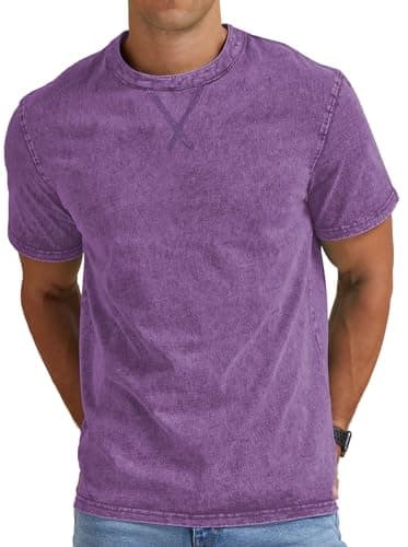 Image of NITAGUT Men’s Distressed T-Shirts Cotton Crew Neck Vintage Tees Summer Casual Shorts Sleeves Tops,Purple,M