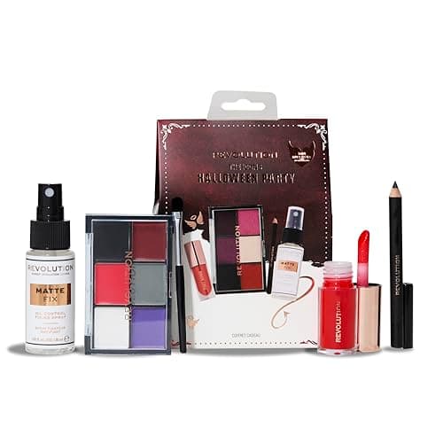 Image of Revolution Beauty Truly Sinful Halloween Party Mini Set, Halloween Makeup with 6-Pan Palette, Eyeliner, Mini Pout Bomb & Fixing Spray, Vegan & Cruelty-Free