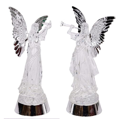 Image of 33cm LED Light Up Angel Figure – Batter Operated Swirling Glitter Water Spinner Snowglobe - Acrylic Tabletop Ornament Christmas Home Decorations