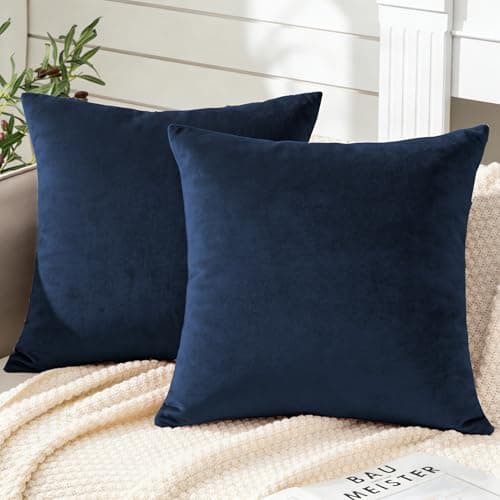 Image of Soifox Pack of 2 Velvet Cushion Covers Navy Blue Decorative Square Throw Pillow Covers Pillowcases 45x45 cm 18x18 Inch Cushion Case Home Decor Pillow Cases for Couch Sofa Living Room Bed