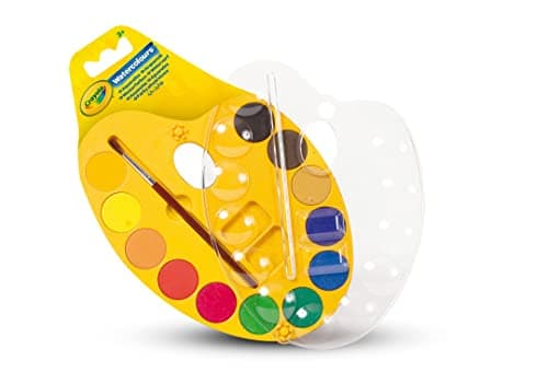 Image of CRAYOLA Washable Watercolour Paint Palette | Includes 12 Watercolour Paints and 1 Paintbrush | Craft Kit for Kids | For Ages 3+