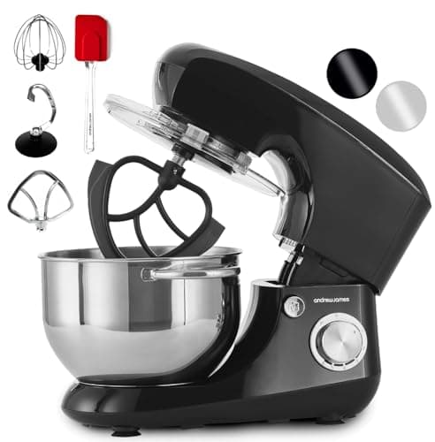 Image of Andrew James Stand Mixer for Baking Food Mixer, 1300W Max, Large 5.5 Litre Bowl 6 Speed Pulse Mode, Kitchen Electric Mixer with Bowl, Flexi-Beater Dough Hook Balloon Whisk Removable Splash Guard