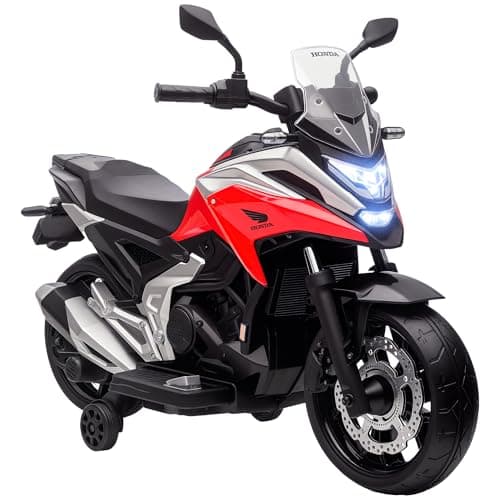 Image of AIYAPLAY Honda Licensed 12V Kids Electric Motorbike, Ride on Motorcycle with Music, Toy safety lights, Early Education Function, 2 Training Wheels, for 3-6 Years - Red