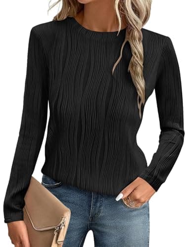 Image of Gemulate Dressy Knit Tops for Trendy Ladies' Fall Winter Outfits - Smart Long Sleeve Plain Ladies' Sexy Tops - Black L