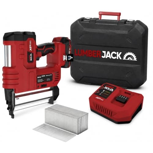 Image of Lumberjack Second Fix Nail Gun Cordless 20V Brad Nailer, 2Ah Lithium Battery 2nd Fix Nail Gun Stapler, Charger & Carry Case, Woodworking Home Renovation DIY Includes 5000 50mm Nails, 100 40mm Staples
