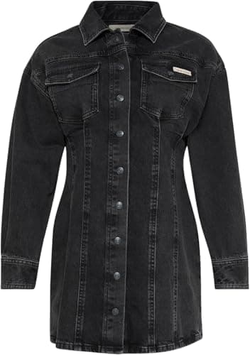 Image of Calvin Klein Women's Essential Long Sleeve Mini Denim Dress, Black (Ck Essential Black), L