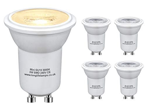 Image of Long Life Lamp Company 5 x 3w LED Small Mini GU10 35mm Light Bulb Warm White MRGU10
