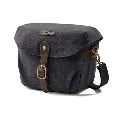 Image of bagsmart Vintage Camera Bag Messenger Bag Canvas SLR DSLR Case Padded Shoulder Bag with Rain Cover for Day Trip, Travel (Black)