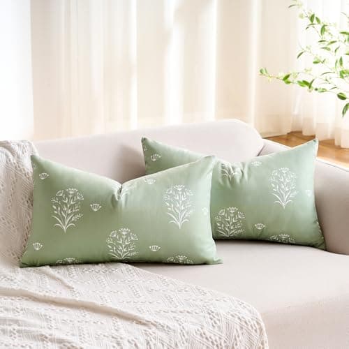 Image of Reversible Boho Cushion Cover 30x50 Ultra Soft Velvet Touch Pillow Case for Bed Sofa, Double Sided Decorative Cushion with Plant Leaf & Floral Pattern, Bohemian Rustic Home Decor