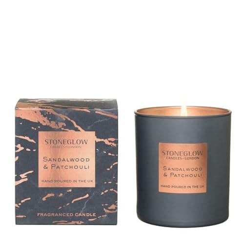 Image of Stoneglow Luna Collection - Sandalwood & Patchouli 220 Grams Scented Candle (Dark Grey & Copper)