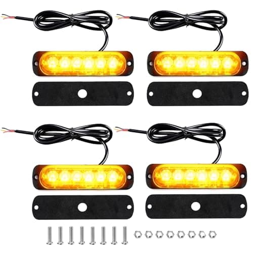 Image of 4 PCS Car Strobe Flashing Light Amber 12V-24V, 6 LED Emergency Hazard Warning Beacon Revovery Light Bar, LED Universal Waterproof Breakdown Beacon Strobes Lights for Motorcycle/Truck/SUV/Trailer
