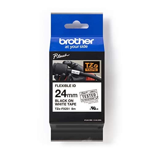Image of Brother TZe-FX251 Labelling Tape Cassette, Black on White, 24mm (W) x 8M (L), Flexible ID, Brother Genuine Supplies