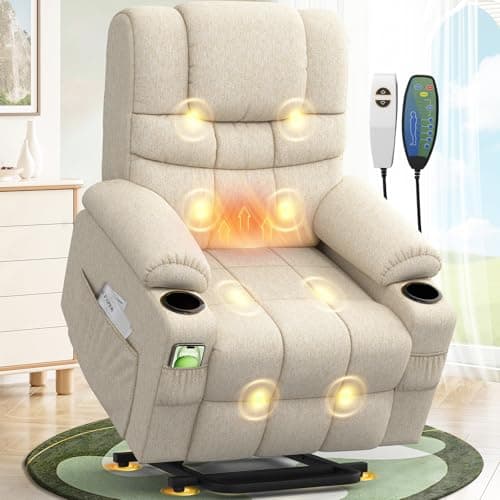 Image of Lift Chair For the Elderly Recliner Armchair with 8-Piont Massaage & Lumbar Heating, Type C+USB Ports, 45° Assisted Standing Power Recliner Chair for Living Room, 2 Cup Holders & 4 Side Pockets