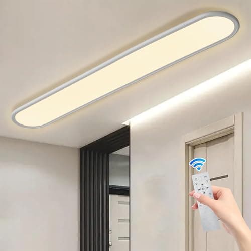 Image of Oninio 140cm LED Ceiling Light Dimmable with Remote 3.5cm Ultra-Thin Modern Linear Flush Mount Lamp 60W Light Fixture for Office, Living Room, Kitchen, Hallway White