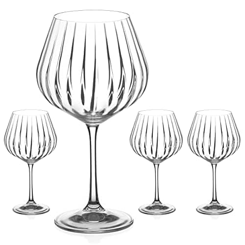 Image of DIAMANTE Gin Glasses Copas 'Mirage' Set - Crystal Gin Balloon Glass with Optic Effect - Set of 4