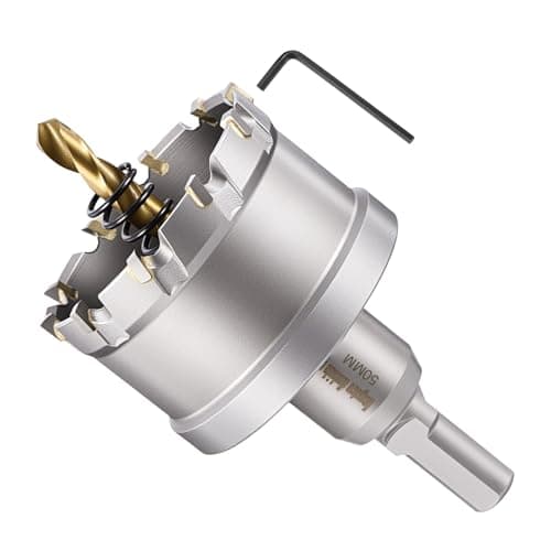 Image of METALLIXITY Hole Saw 50mm (1-31/32"), Heavy Duty Tungsten Carbide with Center Drill Bit Hex Key Spring - Hole Cutters for Thick Stainless Steel Steel Metal Plates. Silver