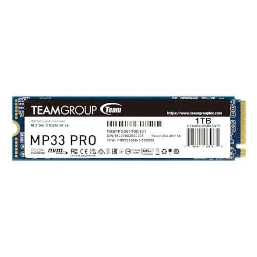 Image of Team Group MP33 PRO M.2 PCIe 1TB NVMe SSD - 13600 MB/s Read & 1700 MB/s Write - Black - Portable - Gaming - Internal Hard Drive - SSD