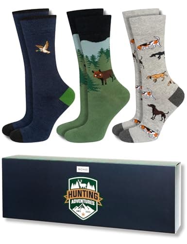 Image of soxo Adventure Socks For Men Funny Gifts Mens Cotton Sock Colourful Funky Gift Men's Crazy Presents Box 6.5-10.5 Hunting 3 Pairs