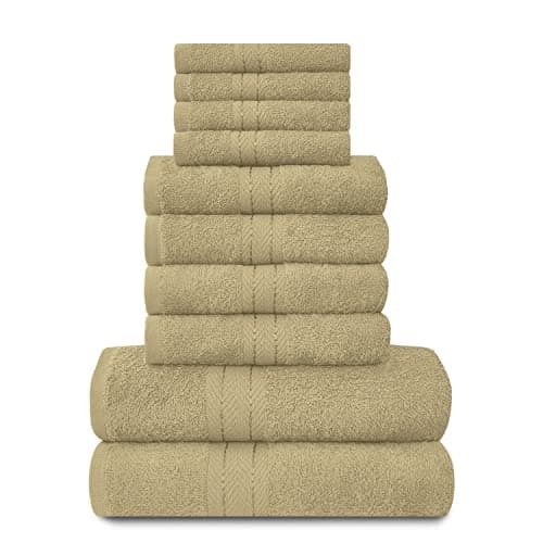 Image of GC GAVENO CAVAILIA Towels Family Bale Set - 10 Piece 100% Egyptian Cotton, 4x Face 4x Hand 2x Bath Towel, Premium Quality Highly Water Absorbent Bathroom Accessories, Machine Washable, Mocha