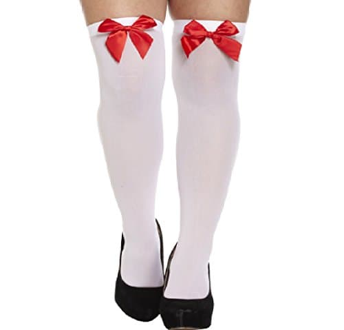 Image of Halloween White Hold Up Stockings With Red Bow Fancy Dress Accessory