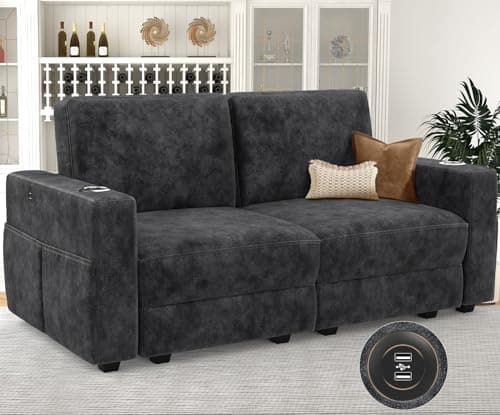 Image of Aotumm Ciort 2 Seater Sofa with Storage, Comfortable Sofa Couch with Deep Seat, Wider Arms, USB, Cup Holder, 2 Seater for Living Room/Bed Room/Office, Easy Assembly, Dark Grey