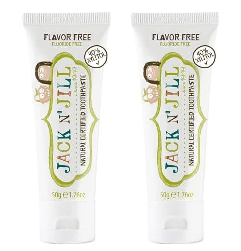 Image of Jack N’ Jill Natural Certified Kids Toothpaste – Fluoride-Free Toddler & Baby Toothpaste with 40% Xylitol, No Sugar, Suitable from 6 Months+, Flavour-Free, Pack of 2 (50g Each)
