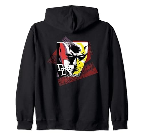 Image of Marvel Daredevil Super Hero Comic Art Face and DD Logo Zip Hoodie