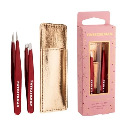 Image of Tweezerman Vintage Rose Mini Tweezers Set, Includes a Mini Pair of Slant & Point Tweezers (Pack of 2)