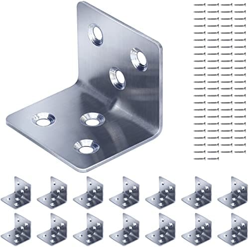 Image of Gorffy Angle Brackets 15PCS, L Bracket 30 x 30 x 38 x 1.2 mm, Stainless Steel Sleeper Brackets with 90 Screws, Heavy Duty Right Angle Corner Bracket for Wood, Metal Corner Braces for Fixing Timber