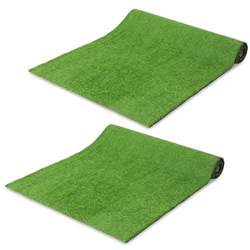 Image of Outsunny 2pcs Artificial Grass Turf 1m x 4m, Fake Grass Mat with 10mm Pile Height, Self-draining, Astro Turf for Garden, Patio, Family, Pets, Indoor and Outdoor, Green