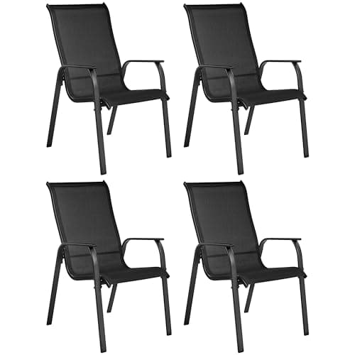 Image of Yaheetech Outdoor Dining Chairs, Set of 4 Patio Stackable Garden Chairs with Backrest/Armrests for Garden/Lawn/Porch/Backyard Pool, Black