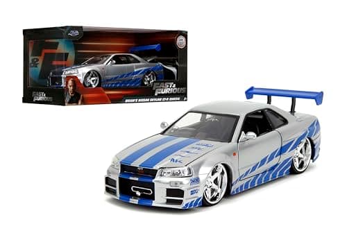 Image of Jada Toys Fast & Furious Brian’s 2002 Nissan Skyline R34 Die-cast Car, 1:24 Scale, Silver & Blue,19808
