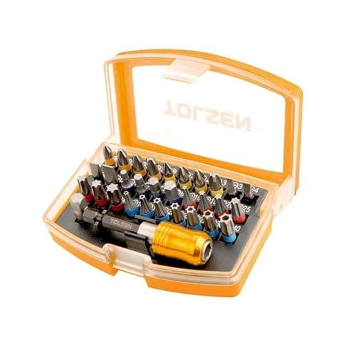 Image of Tolsen 32 Piece Screwdriver Bit Set - Color Coded PZ, PH, Slotted, Hex & Torx - Magnetic Holder & Carrier Case Included