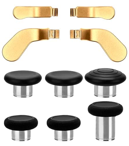 Image of Ceozon Replacement Thumb Grips Back Paddles 10 in 1 Metal Stainless Steel Trigger Locks Thumbsticks Buttons Parts Repair Accessories Kit for Xbox One Elite Controller Series 2 Xbox One Elite (Gold)