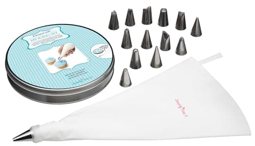 Image of KitchenCraft Sweetly Does It Piping Bag and Nozzles in Storage Tin, 16 Piece Cake Decorating Gift Set