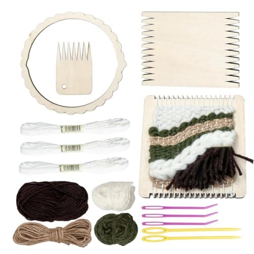 Image of Weaving Kit for Kids - Wooden Crochet & Crafts Supplies, Beginner Weaving Yarn Set, Educational Creative Arts Category, DIY Maker Kit for Girls & Boys, Clothing, Hats & Scarf Projects