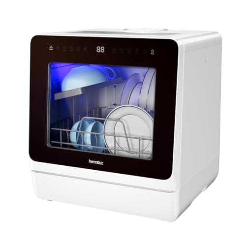 Image of Hermitlux Table Top Dishwasher 7+3 Programmes, Mini Countertop Dishwasher with 5 Place Settings, Delayed Star Function & Child Lock