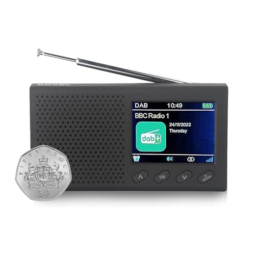 Image of Roxel Pocket DAB/DAB+ and FM Radio | Rechargeable Battery Pocket Radio with10+ Hours Playback |, Dual Alarm, 20 Presets, and Full Colour LED Display | USB, Headphone Jack