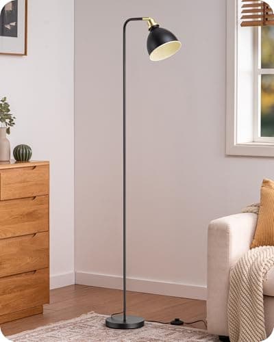 Image of EDISHINE 155CM Retro Floor Lamp, with Adjustable Lampshade, LED Bulb Included, E27 Base, Black, Standing Lamp for Living Room, Bedroom