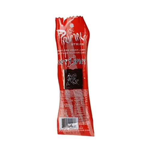 Image of Primal Spirit, Vegan Meatless Jerky Strips - High Energy, High Protein, Non-GMO, 93% Fat-Free Snacks, Vegan Jerky - 28g, Pack of 24 Hot & Spicy Flavour
