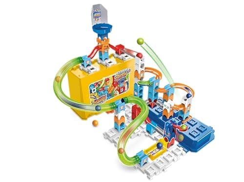 Image of VTech Marble Rush Build and Store Box Set, Construction Set for Kids, 5 Marbles and 62 Building Pieces, Marble Run with Launcher, Building Toy, Track Set for 4, 5, 6 Years Plus, English Version