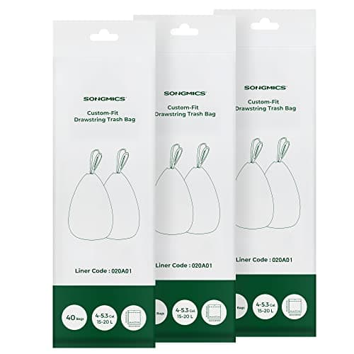 Image of SONGMICS Heavy-Duty Bin Bags, Drawstring Rubbish Bags for 4-5.3 Gallon (15-20 L) Kitchen Bins, Pre-Separated, Liner Code 020A01, 3 Rolls, 120 Pieces, White KRB020A03