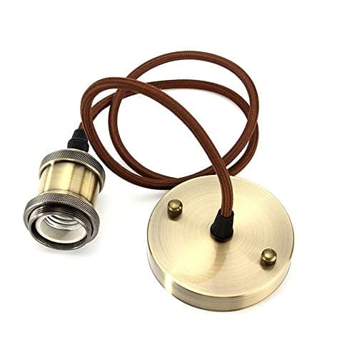 Image of Vintage Pendant Light Fitting, Industrial Pendant Light E27 Socket Lamp Holder with 1 m Round Braided Cable Antique Brass
