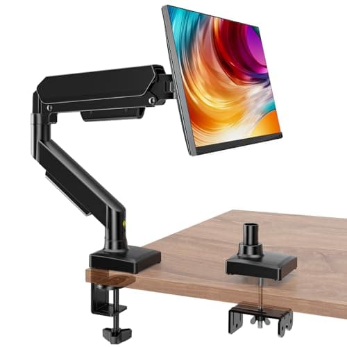 Image of Hemudu Single Computer Monitor Arm Gas Spring Desk Mount for 17 to 32 inch Screens up to 9kg, Adjustable Mnontor Stand for VESA 75/100 mm, with C-clamp
