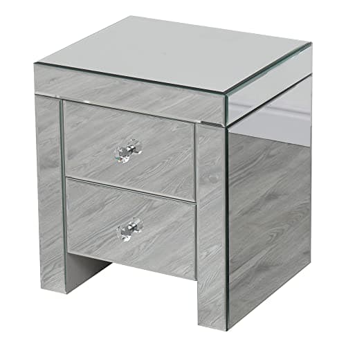 Image of FUSIDE Mirror Bedside Table,Mirrored Bedside Tables with Slim 2 Drawers,Mirrored Chest of Drawers,Storage Cabinet for Bedroom with Glass Drawer Front,40X35X45CM