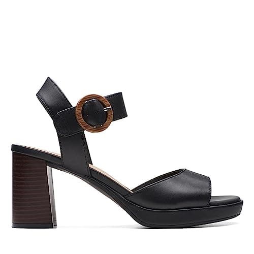 Image of Clarks Women's Ambyrlyn Ruby Heeled Sandal, Black Leather, 8.5 UK