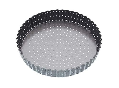 Image of MasterClass KCMCCB37 Crusty Bake 23 cm Perforated Quiche Tin with PFOA Non Stick and Loose Bottom, Fluted, Robust 1 mm Carbon Steel , Grey