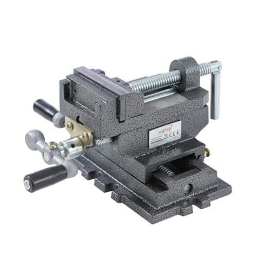 Image of KATSU Drill Press Compound Cross Vice 4 Inch 100mm Heavy Duty Pillar Bench Drill Press 4 Ways Mechanic Cross Slide Vise Clamp for Workshop Milling Machine Machinery Maintenance
