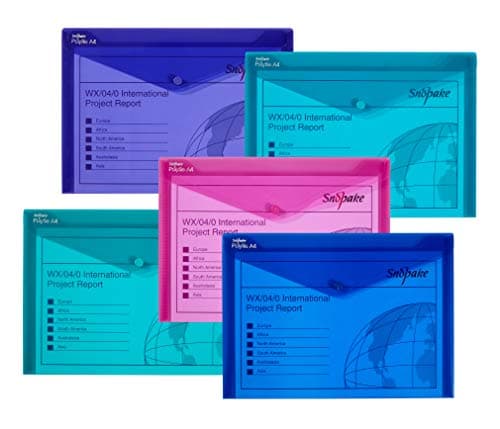 Image of Snopake 12844 Polyfile A4 Popper Wallet File with Press Stud Electra Assorted Colours (Pack of 5)